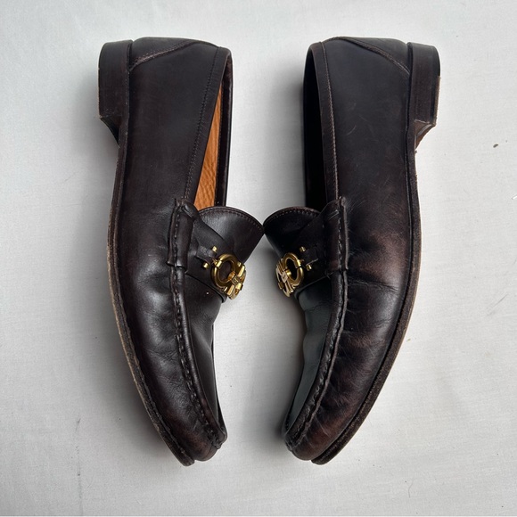 Salvatore Ferragamo Dark Brown Loafers with Gold Accent - Picture 5 of 10